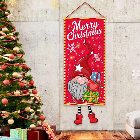 Vrolijk Kerstfeest Hangende Vlag Banner Polyester Kabouter Decor Voor Deur Buiten Feestelijke Party Huis Muur Decoratie