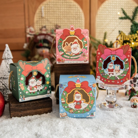 Christmas Gift Box Paper Handheld Hollow Santa Candy Cookie Eve Packaging Window Portable Festive