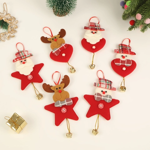 Kerstboomhangers Vilt Kerstman Sneeuwman Rendier Hangers Met Ruitjesstrik En Metalen Bel Ster Hart Vorm
