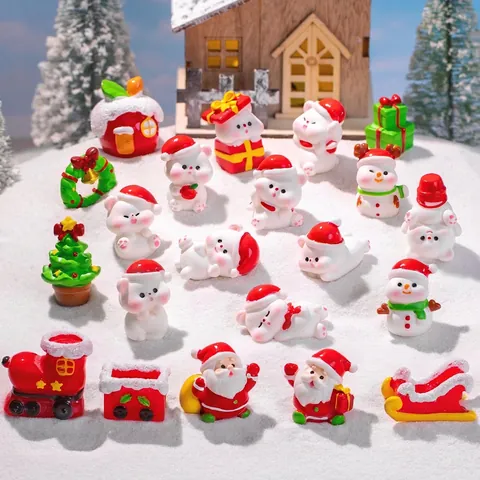 Figurine Di Natale Miniatura Resina Babbo Natale Orso Pupazzo Di Neve Micro Paesaggio DIY Decorazione Scrivania Giardino