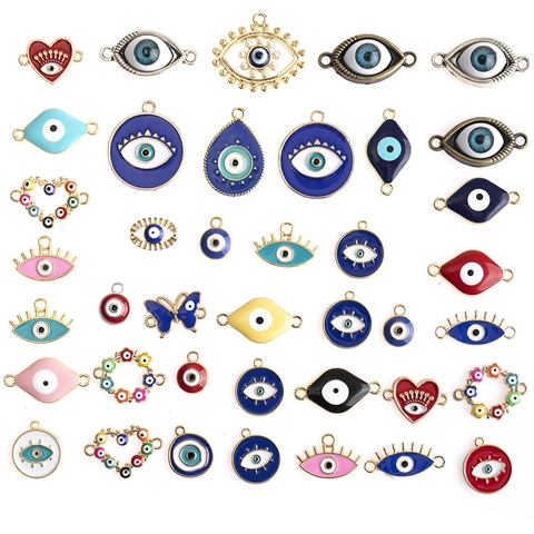 Charms Connecteurs Mauvais Œil Formes Mixtes Alliage Émail Pour Fabrication De Bijoux DIY Collier Bracelet Cœur Papillon Fleur Coloré