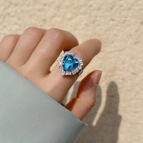 Bague Coeur En Acier Inoxydable Avec Strass Ouverture Réglable Élégante Simple Luxe Bijoux Pour Femmes