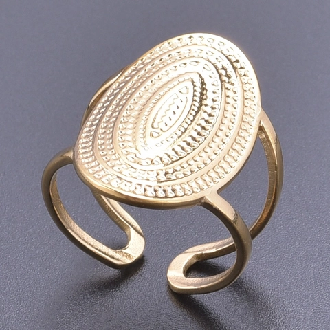 Vintage Bohemian Stainless Steel Ring Large Oval Eye Pattern Adjustable Open Band Fashion Jewelry For Women Men