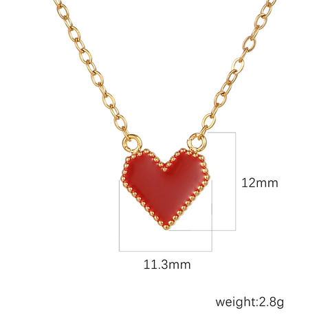 Vintage Herz Anhänger Halskette 18K Vergoldeter Edelstahl Rote Emaille Milgrain Kante Französischer Stil Eleganter Schmuck Für Damen
