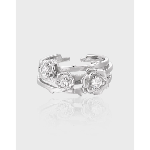 S925 Sterling Silber Rose Blume Ring Für Damen Verstellbar Mehrlagige Linie Offener Fingerring Zirkonia Eingelegt Schmuck