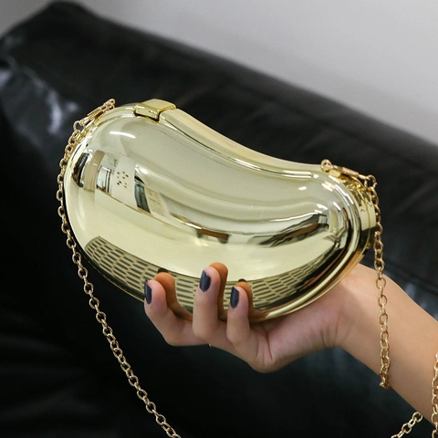 Borsa Da Sera A Forma Di Fagiolo Pochette Rigida In Acrilico Specchio Galvanizzato Con Catena In Metallo Per Matrimonio
