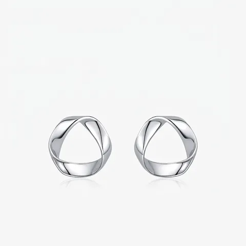 925 Sterling Silver Stud Earrings Twisted Wave Mobius Geometric High Polish Minimalist Hip Hop Trendy Jewelry For Women