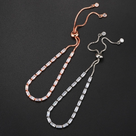 Bolo Armband Für Damen Kupfer Mit Baguetteschliff Zirkonia Verstellbare Tenniskette Eleganter Schmuck