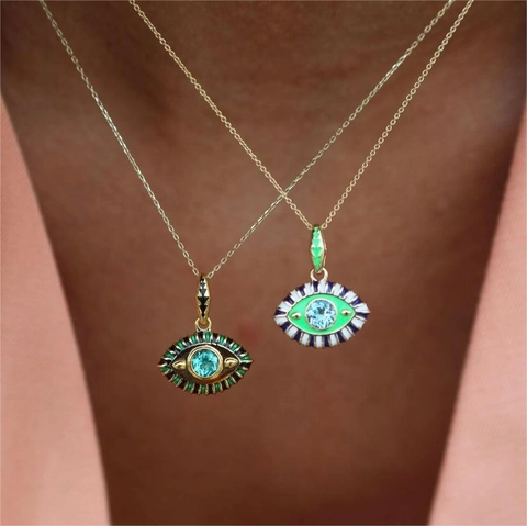Collar Colgante De Ojo Turco Acero Inoxidable Chapado En Oro 18K Esmalte Cristal Protección Suerte Retro Boho Para Mujer