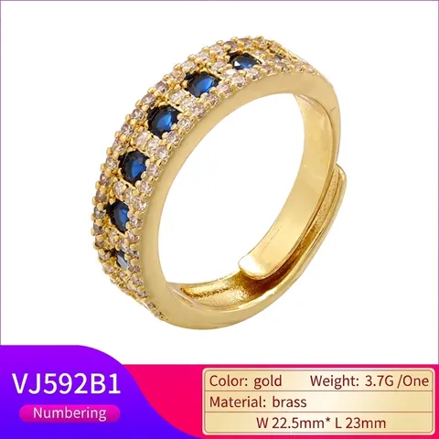 Élégante Bague Ouverte Ronde en Cuivre Plaqué Or 18K pour Femme Bague de Mode Ajustable avec Incrustation de Zirconia Multi-Rangs