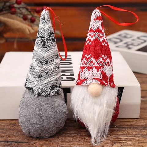 Christmas Gnome Ornaments Knitted Fabric Faux Fur Faceless Doll Long Beard Hanging Holiday Decoration Nordic Style
