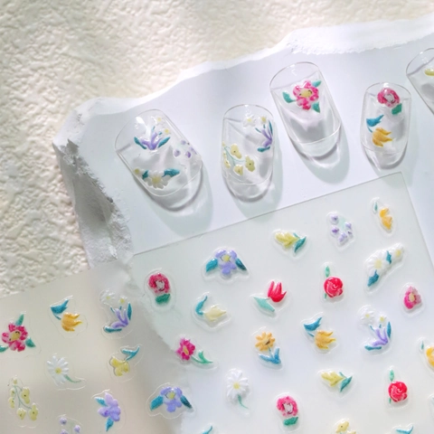 Autocollants Art Des Ongles 5D Relief 3D Motifs Floraux Autocollants Style Ins DIY Manucure Micro Sculpté Frais Sucré
