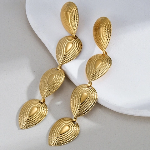 Pendientes de Gota de Lágrima de Acero Inoxidable Vintage para Mujer Estilo Occidental Texturizados Oro Joyería Fiesta