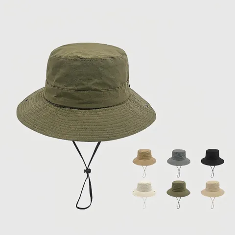 Outdoor Bucket Hat Wide Brim UV Protection Quick Dry Breathable Foldable Adjustable Drawstring Sun Hat For Men Women