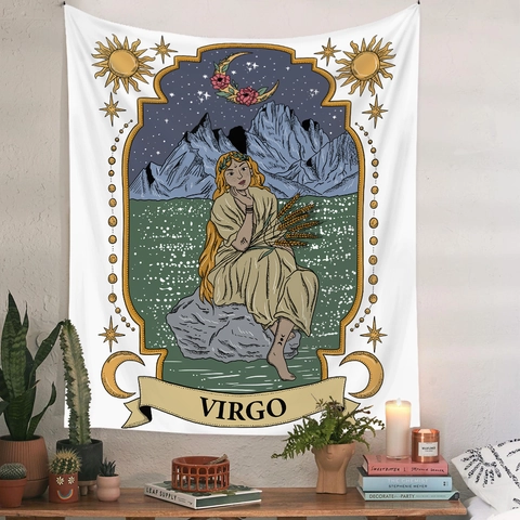 Arazzo Costellazione Zodiacale Poliestere Mistico Tarocchi Illustrazione Retrò Appeso A Parete Per Camera Da Letto Soggiorno Arredo Boho
