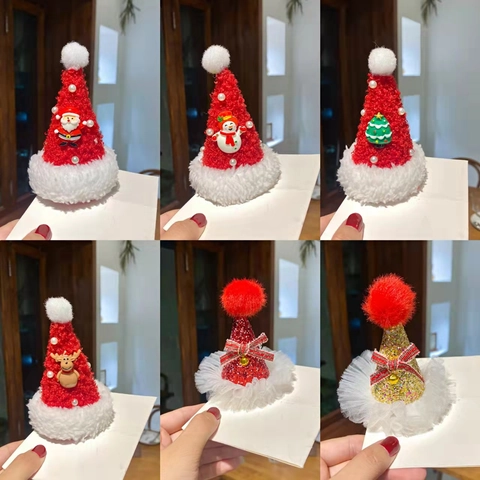 Fermagli Per Capelli Cappello Di Natale Con Peluche Paillettes Garza Künstliche Perle Decorazione Cartone Animato Babbo Natale Renna