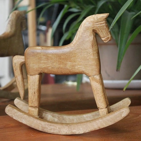 Caballo Balancín De Madera Hecho A Mano Vintage Estilo Campestre Francés Escultura De Escritorio Decoración Para El Hogar