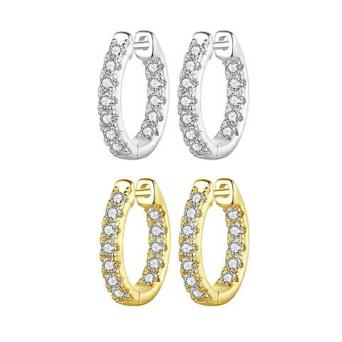 Luxury Moissanite 925 Sterling Silver Hoop Earrings For Women Round Pave Rhinestone Ear Buckle With GRA Certificate