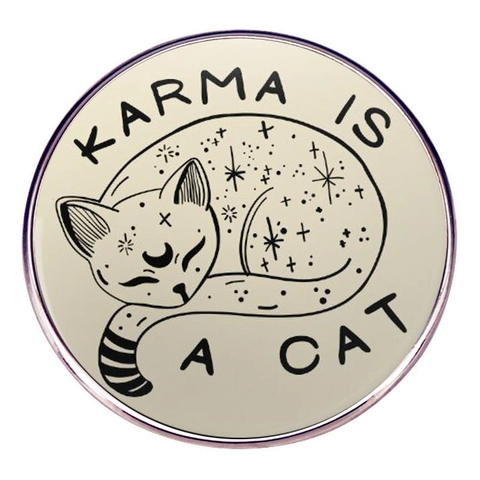 Broche Ronde Artistique Illustration Chat Alliage Peint Badge Métallique Motif Karma Is A Cat Épingles Pour Vêtements Sac À Dos
