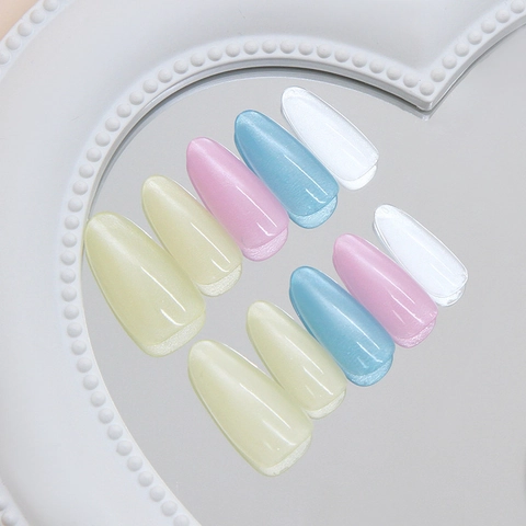 Unghie Finte Press On Nails Fatte A Mano Macaron Occhio Di Gatto Mandorla Plastica ABS Lucido Stile Dolce Per Donne