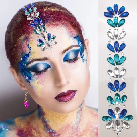 Joyas para la Cara de Strass Pegatinas de Cara de Sirena Joyas de Cuerpo para Festival Rave Party Fiesta de Música Carnaval Decoración