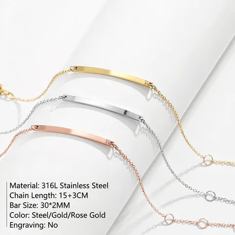 Minimalistisches Bar Armband 316L Edelstahl Geometrische Rechteckige Platte Verstellbare Kette Modeschmuck