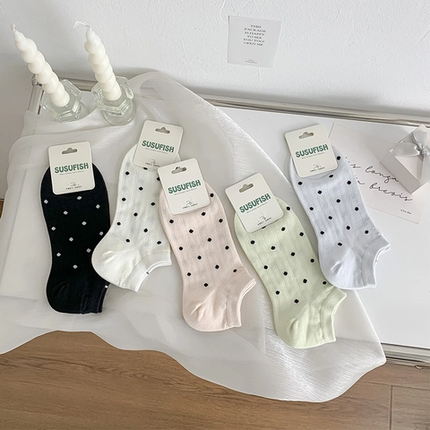 Chaussettes Invisibles Femmes Pois Coton Respirant Coupe Basse Style Japonais Léger