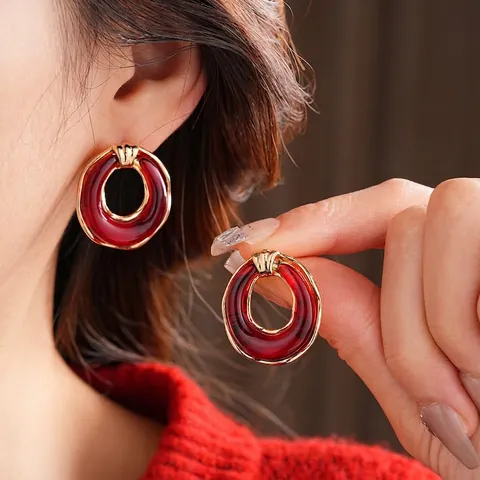 Hohl Runde Harz Ohrstecker Mit Silver Earring Post Retro Französisch Chic Geometrische Legierung Schmuck Für Damen