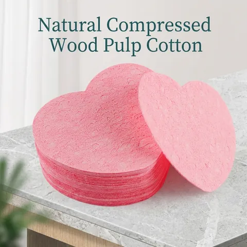 Éponge De Nettoyage Du Visage En Forme De Cœur Cellulose De Pâte De Bois Naturelle Houppette Douce Poreuse Rose
