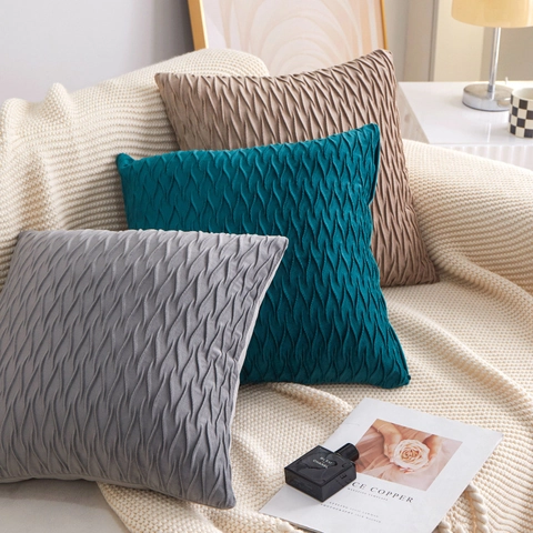 European Style Pleated Crinkle Stripe Velvet Throw Pillow Cushion Cover Soft Texture Home Decor For Sofa Living Room