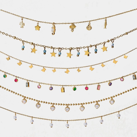 Collana In Acciaio Inossidabile Per Donna Impermeabile Ipoallergenico Gioielli Dorati Elegante Tendenza Farfalla Cuore Stella