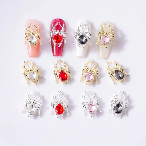 Charmes D'Ongles Araignée 3D Base En Alliage Strass Poire Punk Gothique Décoration De Manucure Accessoires Bijoux