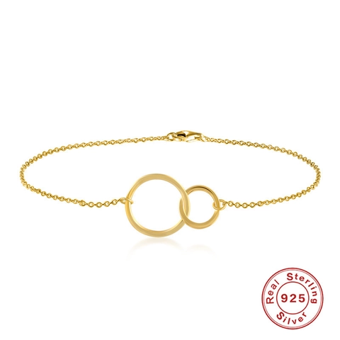 Interlocking Double Circles Bracelet 925 Sterling Silver Minimalist Geometric Link Chain Hand Jewelry For Women