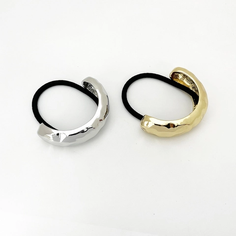 Elastico per Capelli in Metallo Martellato Geometrico Minimalista per Donna Oro Argento Galvanico Supporto per Coda di Cavallo Elastico