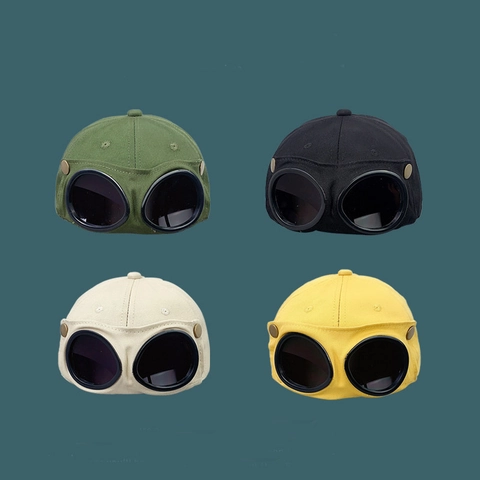 Berretto da Baseball in Cotone Con Occhiali da Pilota per Uomo Donna Regolabile Streetwear Cappello Con Orecchie di Gatto