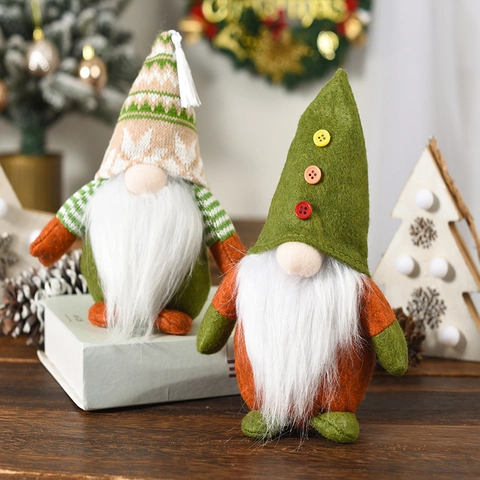 Christmas Gnome Ornaments Faceless Elf Dwarf Plush Doll Nordic Style Pointed Hat Felt Knit Fabric Home Table Decoration