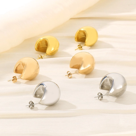 Pendientes De Aro Geométricos Con Forma De Media Luna Hueca De Acero Inoxidable Joyería Minimalista Para Mujer Hipoalergénica