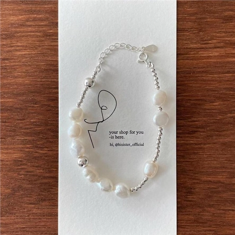 Pulsera De Perlas De Agua Dulce Barrocas Plata De Ley 925 Cuentas Geométricas Joyas Minimalistas Para Mujeres Ajustable