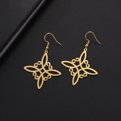 Witch Knot Earrings Hollow Out Celtic Geometric 304 Stainless Steel Ethnic Vintage Dangle Hook Earrings For Women