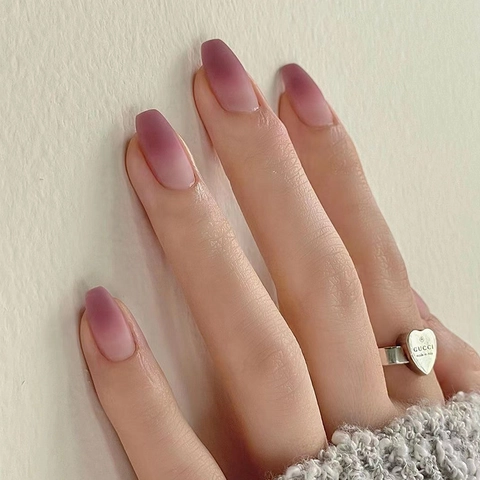 Matte Gradient Press On Nails Grape Purple Pink Short Coffin Shape Ballerina Elegant Full Cover Fake Nails DIY Manicure
