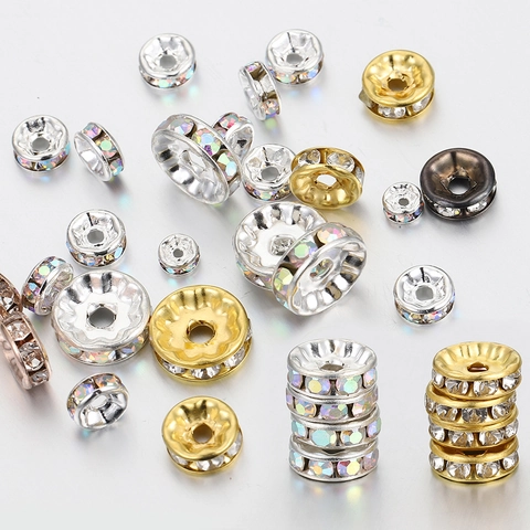 Cuentas Espaciadoras De Estrás Rondelle Metal Cristal Zircón Para Creación De Joyas DIY Accesorios Pulsera