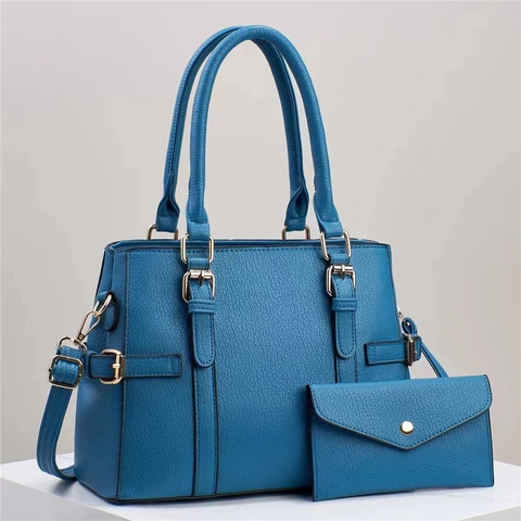 Borsa A Mano E Portafoglio Donne Trama Litchi Pelle PU Grande Capacità Manico Superiore Borsa A Spalla Stile Urbano Semplice