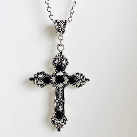 Collana Con Ciondolo A Croce Gotica Vintage Retro Lega Di Zinco Con Pietre Preziose Gioielli Di Moda Per Uomini Donne