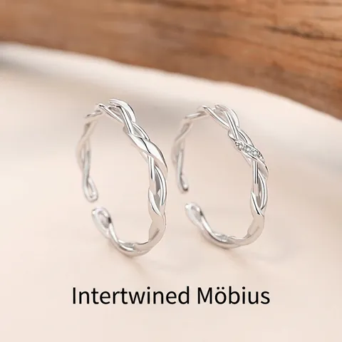 Anello Aperto Mobius in Argento Sterling 925 per Coppie Regolabile con Strass Design Minimalista Gioielli Regalo