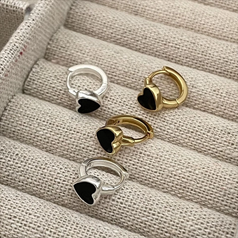 Black Heart Hoop Earrings 925 Sterling Silver Earring Post Gold Plated Enamel Drip Oil Minimalist Jewelry For Women