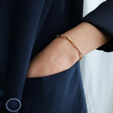Pulsera de Cadena de Clip de Acero Inoxidable Minimalista Para Mujer Pulsera Simple de Eslabones Geométricos Oro Joyería