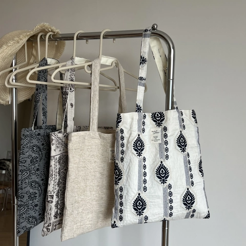 Vintage Cotton Linen Canvas Tote Bag Ethnic Embroidery Paisley Pattern Large Capacity Shoulder Handbag For Women