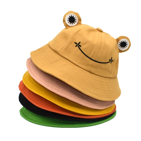 Cappello Alla Pescatora Rana Cotone Tesa Larga Protezione Solare All'Aperto Per Adulti Uomo Donna Stile Kawaii