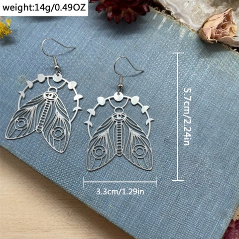 Pendientes Colgantes De Polilla Fase Lunar Aleación Tono Plateado Gótico Bohemio Joyería Para Mujeres