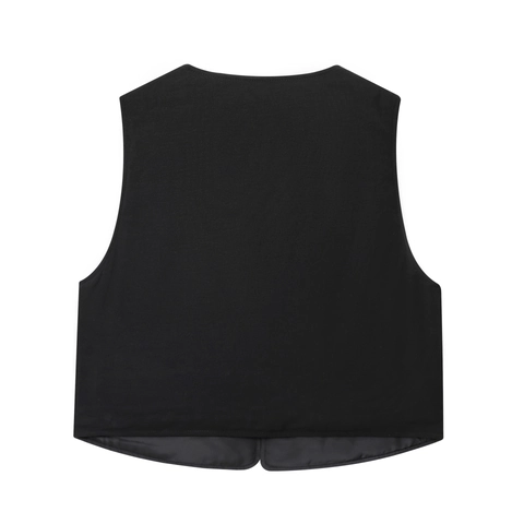 Gilet Court Brodé Vintage pour Femmes Sans Manches Ouvert Devant Gilet Décontracté Style Ethnique Noir Vêtements de Dessus Gilet